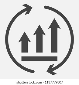 Growth graph with arrows in a circle. Vector business icon schedule.  Layers grouped for easy editing illustration. For your design.