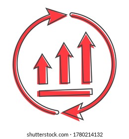 Growth graph with arrows in a circle. Vector business icon schedule cartoon style on white isolated background.