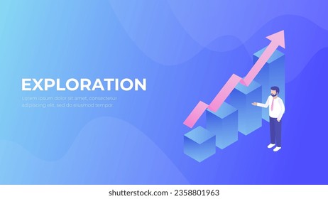 Growth graph business illustration. Crypto or blockchain modern vector. Financial technology concept. Businessman 3d isometry. svg