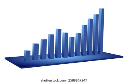 growth graph chart with 12 bars in blue gradient color, vector illustration isolated on white background.