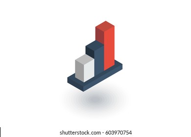 growth graph chart, market success, stock bar up isometric flat icon. 3d vector colorful illustration. Pictogram isolated on white background