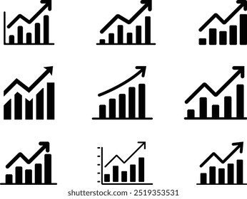 Gráfico de crecimiento Signo de gráfico y Vector de símbolos. Icono de gráfico de diagrama de crecimiento empresarial