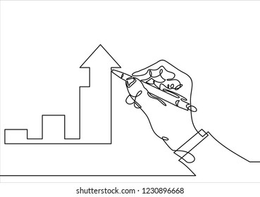 Growth graph concept. Businessman draws a chart of financial growth-Continuous line drawing