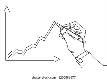 Growth graph concept. Businessman draws a chart of financial growth-Continuous line drawing