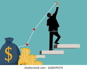 Growth graph concept. Businessman draws a chart of financial growth. Vector illustration flat design. Profit Stock Market.
