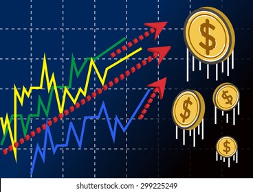 growth graph with dollar money. illustrator background