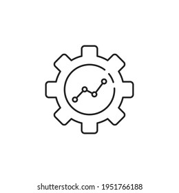 growth graph in gear icon like profit management. concept of easy efficacy kpi control and automate productive symbol. outline trend modern ai logotype graphic thin stroke design isolated on white