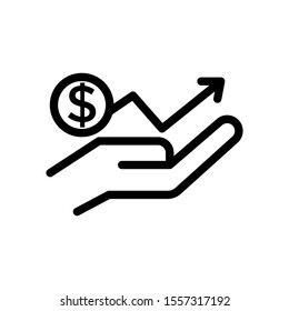 Growth graph in hand Vector Icon in line art style. Growing graph icon, graph sign. Growing bar graph icon