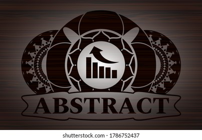 icono del gráfico de crecimiento y texto abstracto emblema realista de madera oscura de madera oscura. Marrón de exquisito fondo. Ilustración vectorial. 