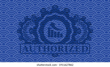 growth graph icon and Authorized text blue color japan style pattern realistic emblem. Geometric luxurious background. Vector illustration. 