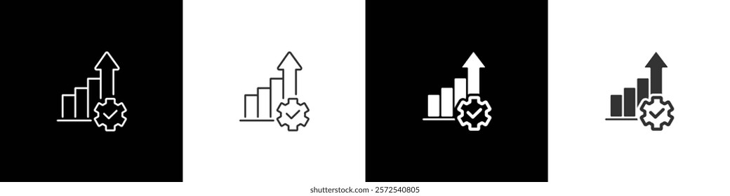 Growth graph icon with gear, Bar chart icon. Business chart. Financial rise up. Increase profit. Economic graphic growth arrow rising. Chart icon in black, white and transparent background.