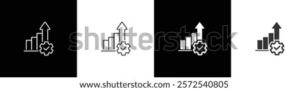Growth graph icon with gear, Bar chart icon. Business chart. Financial rise up. Increase profit. Economic graphic growth arrow rising. Chart icon in black, white and transparent background.