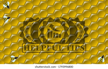 growth graph icon and Helpful tips text sweet honey bees emblem.beekeeping classic background. Intense illustration. 