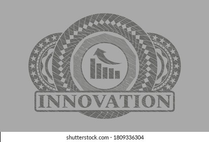 growth graph icon and Innovation text Grey stroke badge. Solid handsome background. Vector illustration. 
