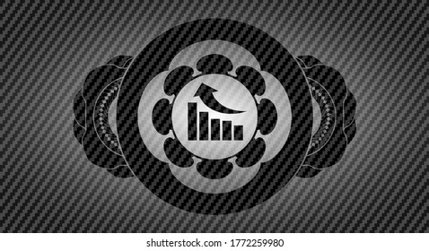growth graph icon inside carbon fiber realistic badge. Polymer texture luxurious background. Illustration. 