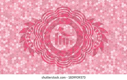 growth graph icon inside pink color tiles mosaic style pattern realistic badge. Geometric hexagon chic background. Vector illustration. 