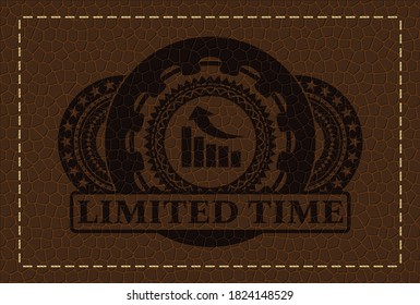 growth graph icon and Limited time text leather realistic badge. Wallet handsome background. Artistic illustration. 