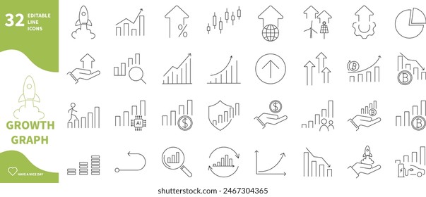 Growth graph icon. Set of growth icons, column charts, line charts,...