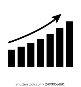 Growth graph. increasing arrow and bar graph silhouette icon. economic stock chart growth arrow icon