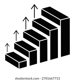 Growth graph with increasing arrows showing steps up to success, representing progress and financial development. Vector illustration.
