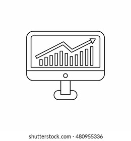 Growth graph on the computer monitor icon in outline style on a white background vector illustration