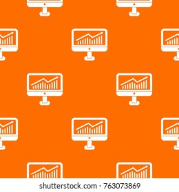 Growth graph on the computer monitor pattern repeat seamless in orange color for any design. Vector geometric illustration