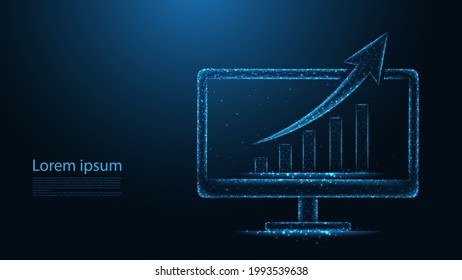 Growth graph on computer screen financial concept line connection. Low poly wireframe design. Abstract geometric background. vector illustration.