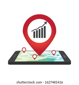 Growth graph outline pin map icon. Finances sign. Map pointer. Map markers