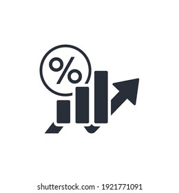 Growth graph and percentage. Increase factor. Vector linear icon isolated on white background.