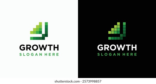 Growth graph pixel vector logo design with modern, simple, clean and abstract style. Icon for business, consulting, financial and personal branding.