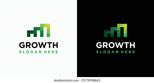 Growth graph pixel vector logo design with modern, simple, clean and abstract style. Icon for business, consulting, financial and personal branding.