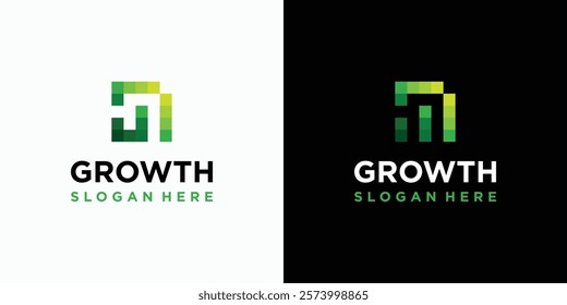 Growth graph pixel vector logo design with modern, simple, clean and abstract style. Icon for business, consulting, financial and personal branding.