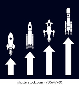 Growth graph, represented by arrows and spaceships, vector illustration for your decisions