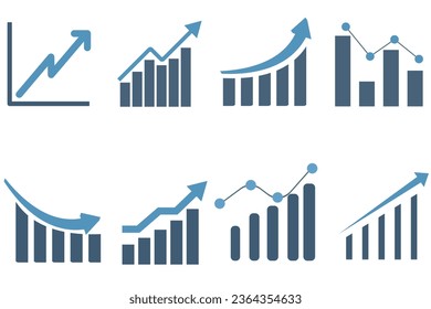Growth graph. Set of growth graph vector icons. Analytics icon set. Business sucsess icons, infographic concept. Company performance indicator. Growing graph icon graph sign. Vector illustration