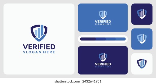 Growth graph and shield vector logo design with check mark at the bottom of the shield.