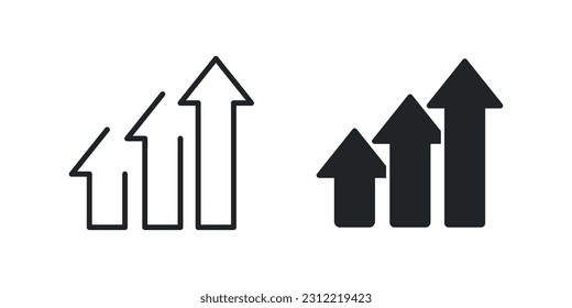 Growth graph thin line and solid icons. For website marketing design, logo, app, template, ui, etc. Vector illustration.