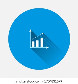 Growth graph. Vector business schedule icon on blue background. Flat image with long shadow.