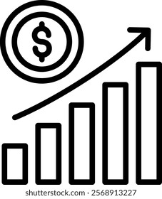 Growth Graph Vector Lineal Icon On White Background.