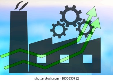 Growth graphs on the background of the factory. Increase in industrial production. Vector illustration
