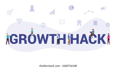 growth hack or hacking concept with big word or text and team people with modern flat style - vector