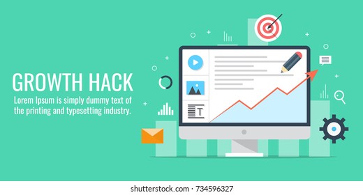 Growth Hack, Internet Marketing Hacks, Idea Flat Vector