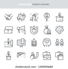 Growth hacking, deuce icons. The illustrations are a vector, two colors, 64x64 pixel perfect files. Crafted with precision and eye for quality.