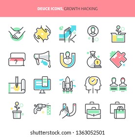 Growth hacking, deuce icons. The illustrations are a vector, colorful, 64x64 pixel perfect files. Crafted with precision and eye for quality.