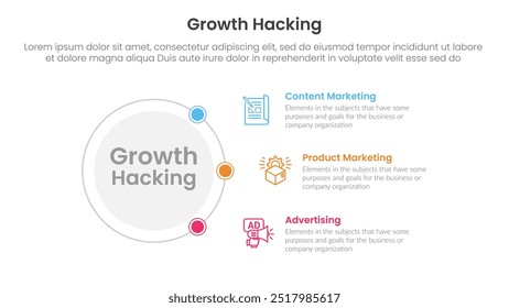 growth hacking infographic 3 point with outline circle connecting network content for slide presentation vector