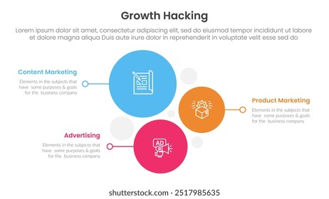 growth hacking infographic 3 point with vertical circle stack direction for slide presentation vector