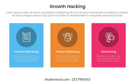 growth hacking infográfico 3 ponto com retângulo vertical caixa grande para slide apresentação vetor