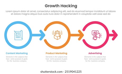 growth hacking infographic 3 point with outline circle right arrow direction for slide presentation vector