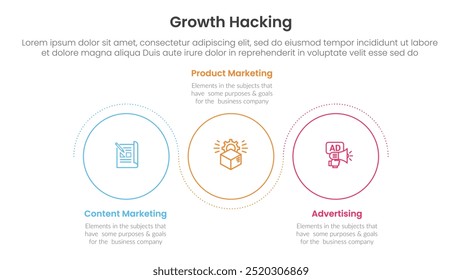 growth hacking infographic 3 point with outline circle circular wave up and down for slide presentation vector
