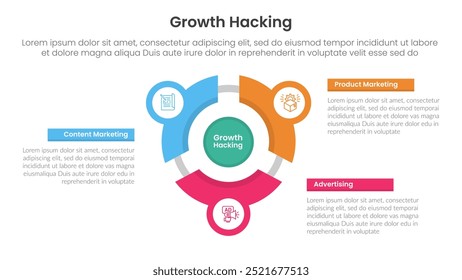 crescente hacking infográfico 3 ponto com volante de círculo de linha circular rede para slide apresentação vetor