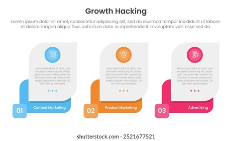 growth hacking infográfico 3 ponto com contêiner caixa criativa para slide apresentação vetor